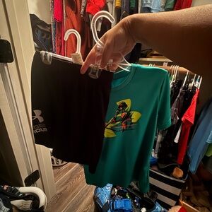 Under Armour Black Shorts and Teal Graphic Tee